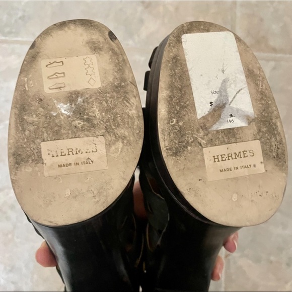 HERMES Black Suede Peep Toe Caged Platform Lace Up Sandals Heels Sz 8 38 - Picture 5 of 6